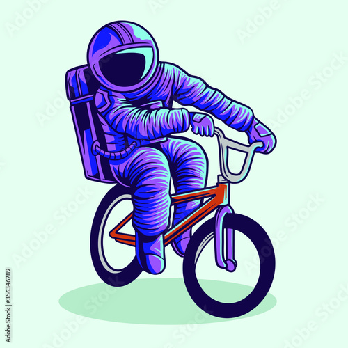 astronaut riding bmx vector illustration design