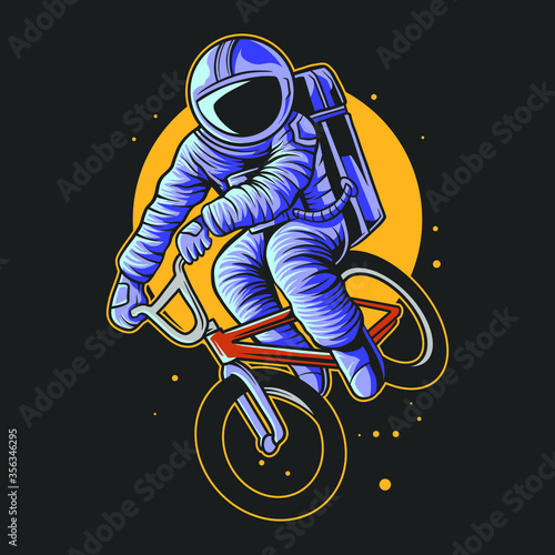 astronaut jump with bmx bikes over the moon vector illustration