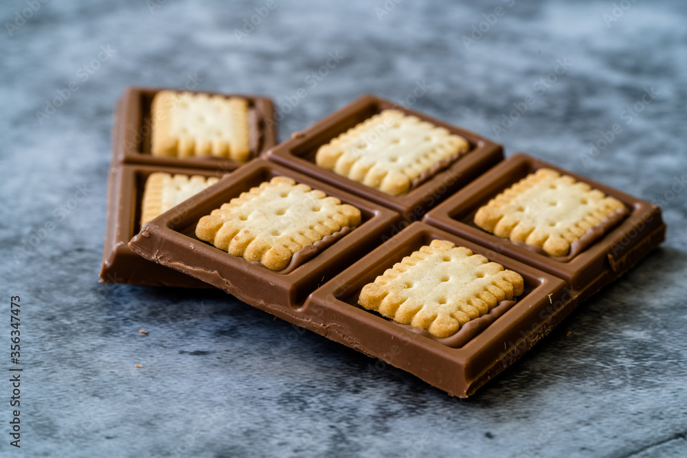 Chocolate Biscuit Cookies with Butter on Grey Background. Chocolate Biscuit Cookies with Butter on Grey Background.