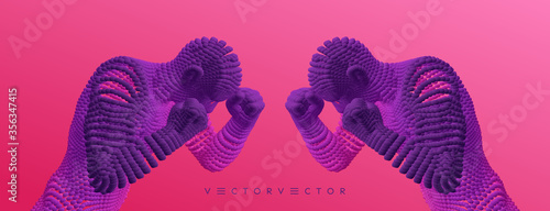 Two boxer before a fight. Sport competition template. Vector illustration composed of particles.