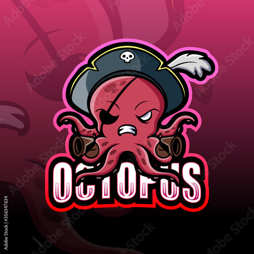 Pirate octopus mascot esport logo design