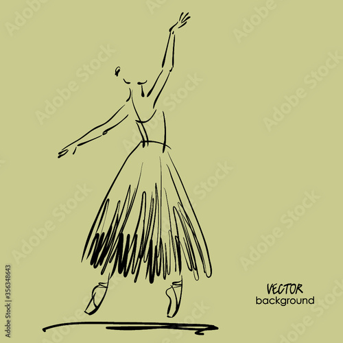 art sketched beautiful young ballerina with long tutu in the ballet pose