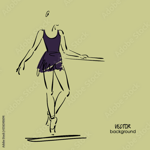 art sketch of beautiful young ballerina in class at ballet barre