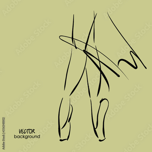art sketched legs of beautiful young ballerina in the light dress and  in the ballet pose