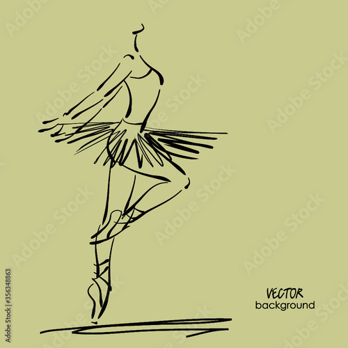 art sketched beautiful young ballerina with tutu in pose of dance
