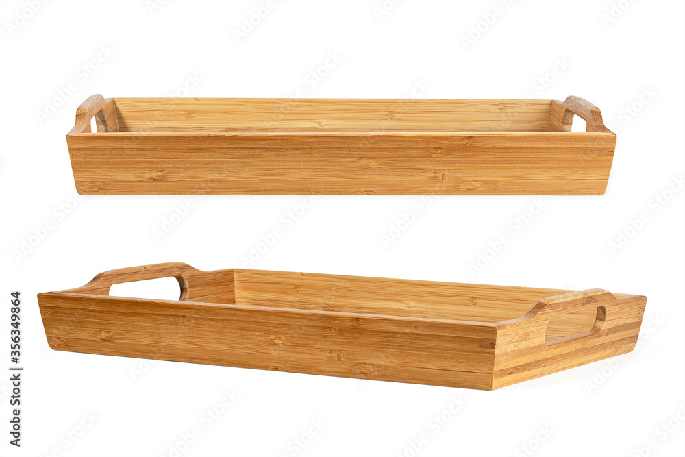 two empty wooden kitchen tray for bread and fruit Isolated on a white background two empty wooden kitchen tray for bread and fruit Isolated on a white background