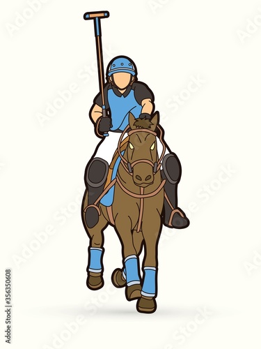 Horses Polo player action sport cartoon graphic vector.