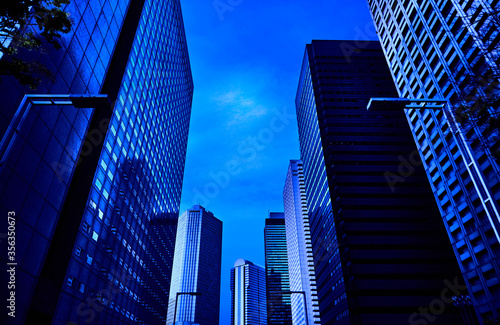 skyscrapers on the dark blue city