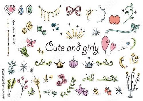 キュートでガーリィな手描き素材セット