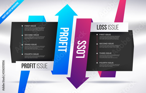 Profit and loss infographic template. Simple business presentation profit and loss issue.