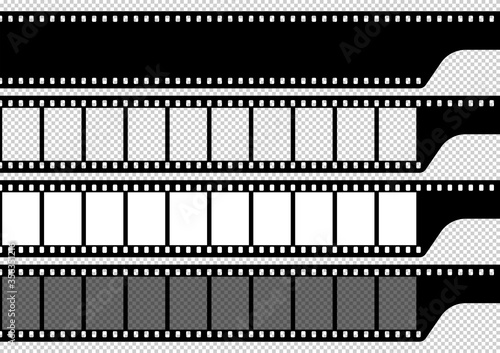 Stripes of photographic film. Vintage element. A set of ended film with or without frames. Vector illustration.