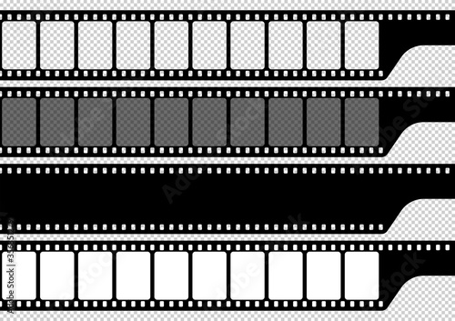 Stripes of photographic film. Vintage element. A set of ended film with or without frames. Vector illustration.