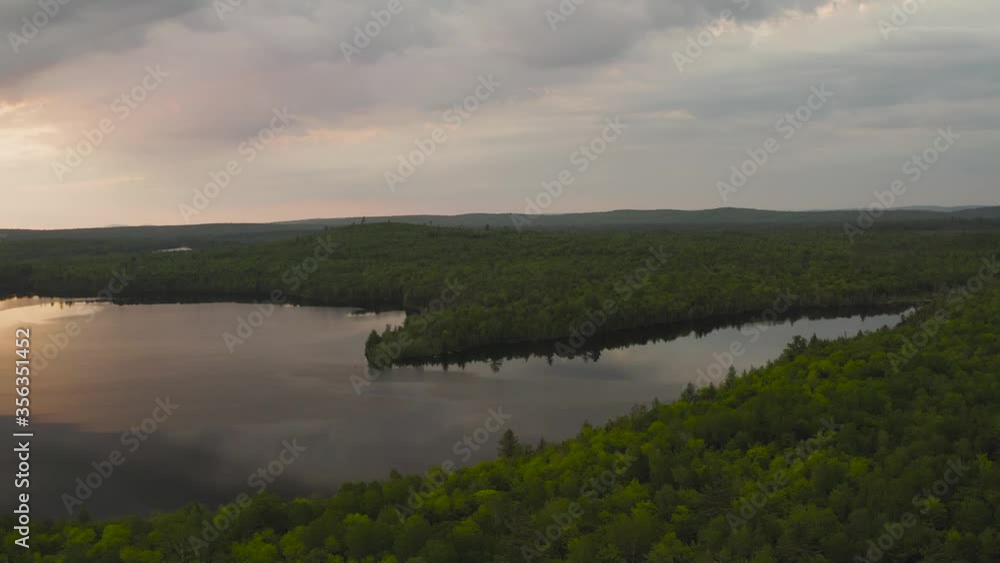 Summer sunrise over Lake Onawa landscape aerial Summer sunrise over Lake Onawa landscape aerial