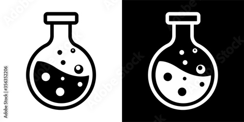Vector lab flask icon. Two-tone version on black and white background
