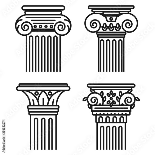 Greek pillar vector set isolated on a white background.