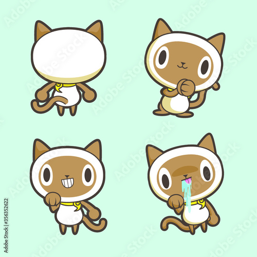 4 action pose siamese Cat. Thai cat style. © vasu