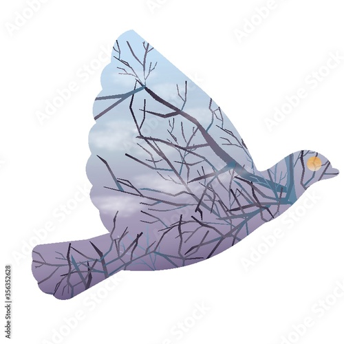 double exposure of bird and nature