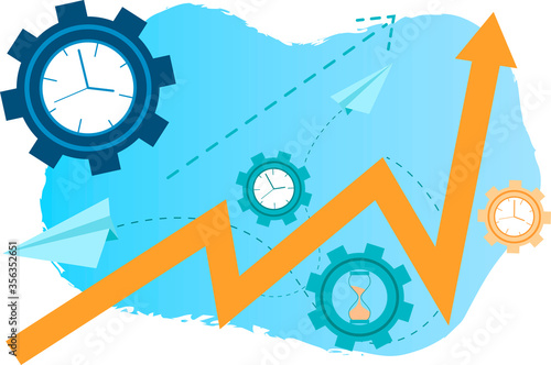 Control over the time,the concept of management of business process.Workflow and teamwork.Flat vector illustration.