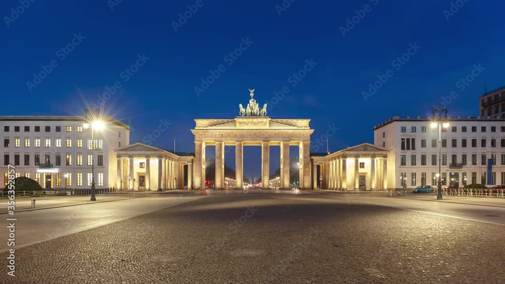 Night to Day Time Lapse of Brandenburg Gate, Berlin, Germany Night to Day Time Lapse of Brandenburg Gate, Berlin, Germany