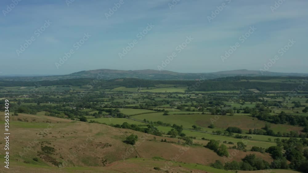Shropshire countryside aerial shot of farming fields and trees Shropshire countryside aerial shot of farming fields and trees