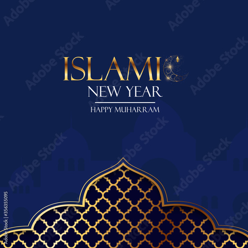 Islamic new year holiday background.  Happy Muharram. Vector Illustration