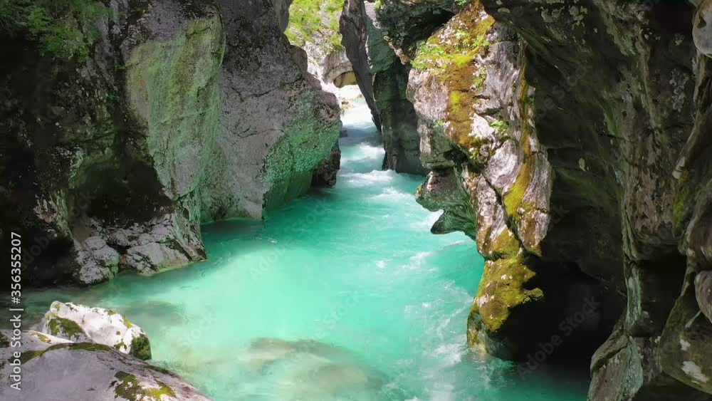 Great Soca Gorge with emerald stream, Triglav National Park, Slovenia Great Soca Gorge with emerald stream, Triglav National Park, Slovenia