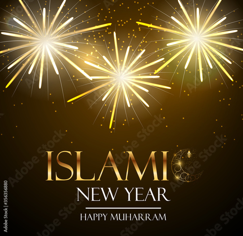 Islamic new year holiday background.  Happy Muharram. Vector Illustration