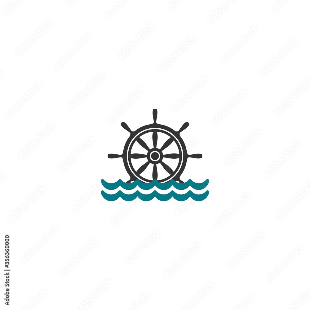 Flat black silhouette of helm on the water. Black symbol isolated on white background.