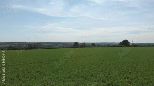 Grantham Town Lincolnshire UK East Midlands crop fields view in the distance of the town Summer day wind blowing grass and trees and crops high view point houses in view and st wulfram's church photo