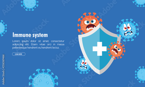 shield with cross and covid 19 virus cartoons design of 2019 ncov cov coronavirus infection and corona theme Vector illustration