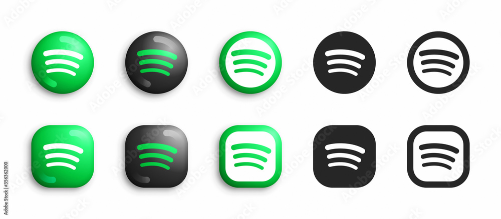 Spotify Vector Icons Set In Modern 3D And Black Flat Style Isolated On  White Background. Popular Audio Podcast And Music Service App And Website  Spotify Logo In Different Styles Stock Vector |