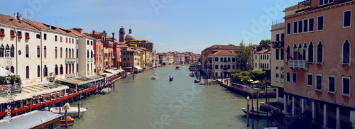Panoramic summer view of Grand Canal from Academia bridge. Venice. Italy.