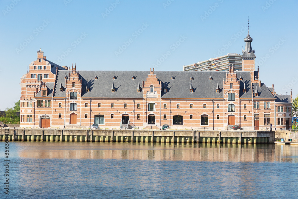 The restored historical swimming pool from Mechelen seen from the Winketkaai