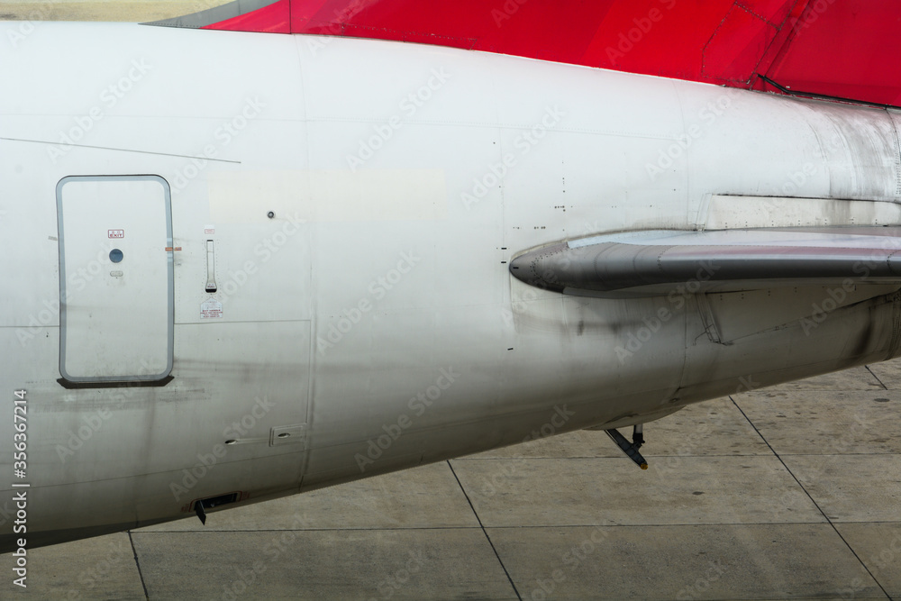 Close up shot of commercial airplane empennage