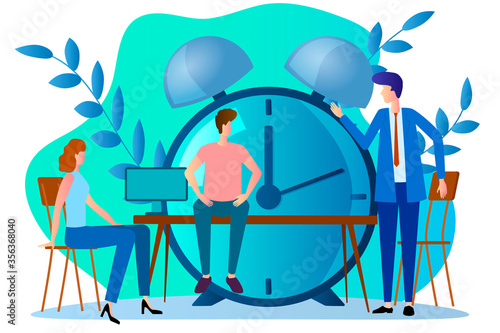 People and a large clock.Time management, control of Finance, time is money.Flat vector illustration.