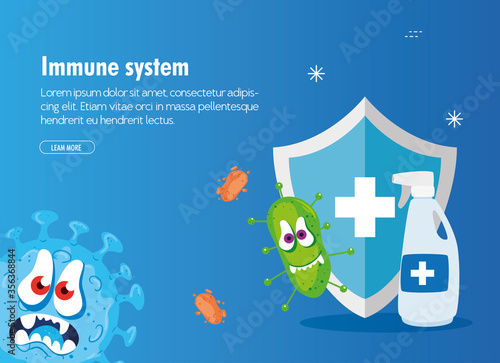 shield hands sanitizer and covid 19 virus cartoons design of 2019 ncov cov coronavirus infection and corona theme Vector illustration