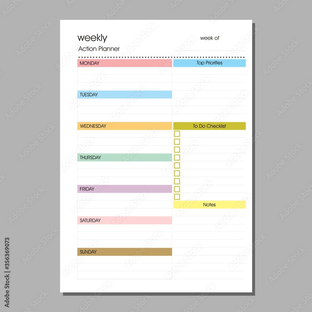 Fototapeta premium Weekly action planner page