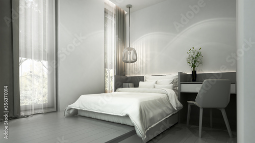 Modern minimal white bedroom interior design 