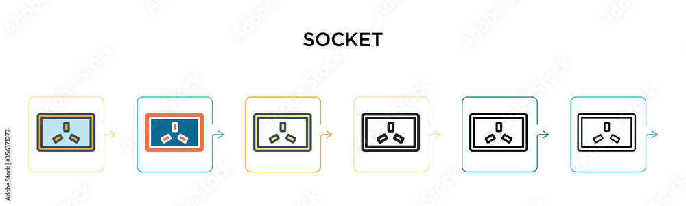 Socket vector icon in 6 different modern styles. Black, two colored socket icons designed in filled, outline, line and stroke style. Vector illustration can be used for web, mobile, ui Socket vector icon in 6 different modern styles. Black, two colored socket icons designed in filled, outline, line and stroke style. Vector illustration can be used for web, mobile, ui