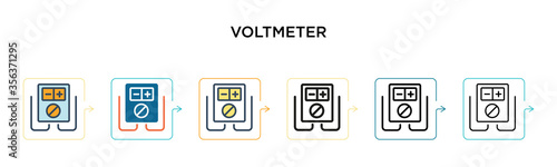 Voltmeter vector icon in 6 different modern styles. Black, two colored voltmeter icons designed in filled, outline, line and stroke style. Vector illustration can be used for web, mobile, ui