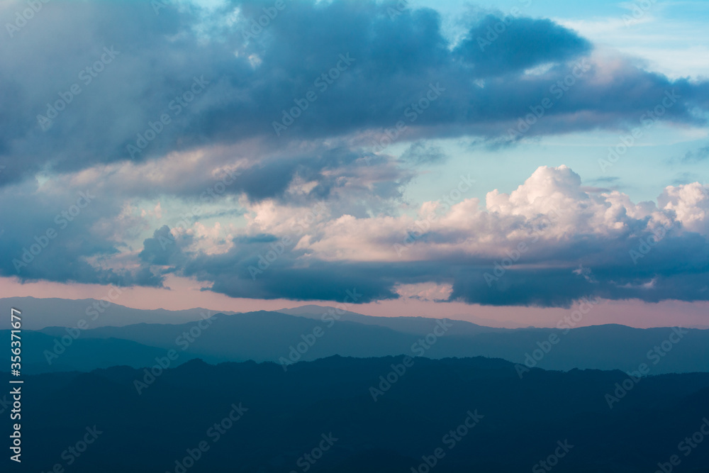 View of Mountain range in cloudy day.