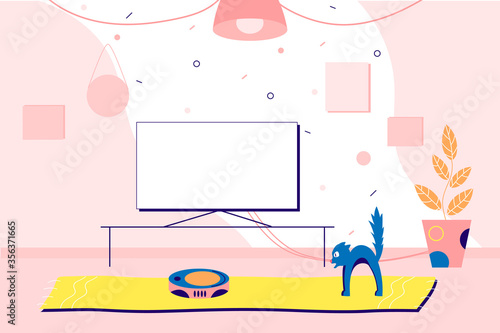 Vector flat interior illustration of home. Spending time at home on quarantine. Web cartoon vector illustration