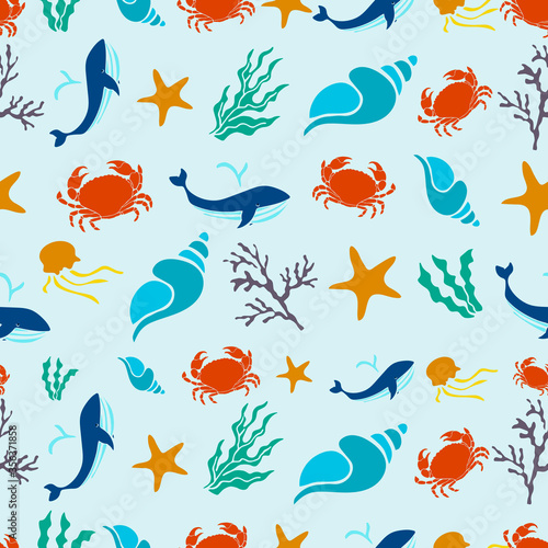 Seamless pattern with sea animals photo