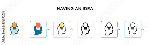 Having an idea vector icon in 6 different modern styles. Black, two colored having an idea icons designed in filled, outline, line and stroke style. Vector illustration can be used for web, mobile, ui