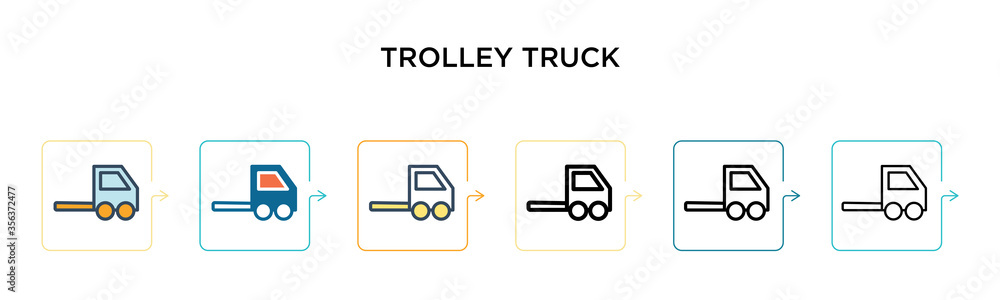 Trolley truck vector icon in 6 different modern styles. Black, two colored trolley truck icons designed in filled, outline, line and stroke style. Vector illustration can be used for web, mobile, ui