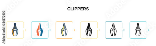 Clippers vector icon in 6 different modern styles. Black, two colored clippers icons designed in filled, outline, line and stroke style. Vector illustration can be used for web, mobile, ui
