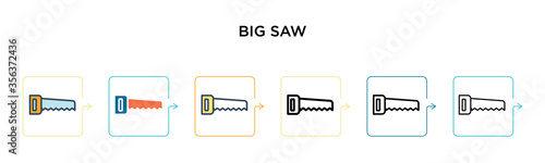 Big saw vector icon in 6 different modern styles. Black, two colored big saw icons designed in filled, outline, line and stroke style. Vector illustration can be used for web, mobile, ui