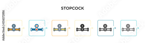 Stopcock vector icon in 6 different modern styles. Black, two colored stopcock icons designed in filled, outline, line and stroke style. Vector illustration can be used for web, mobile, ui