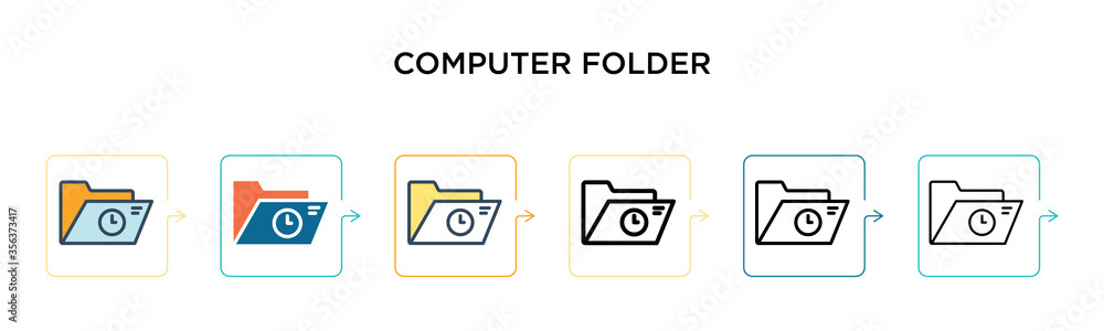 Computer folder vector icon in 6 different modern styles. Black, two colored computer folder icons designed in filled, outline, line and stroke style. Vector illustration can be used for web, mobile, Computer folder vector icon in 6 different modern styles. Black, two colored computer folder icons designed in filled, outline, line and stroke style. Vector illustration can be used for web, mobile,