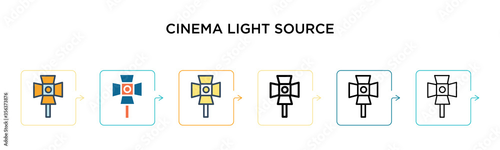Cinema light source vector icon in 6 different modern styles. Black, two colored cinema light source icons designed in filled, outline, line and stroke style. Vector illustration can be used for web, Cinema light source vector icon in 6 different modern styles. Black, two colored cinema light source icons designed in filled, outline, line and stroke style. Vector illustration can be used for web,